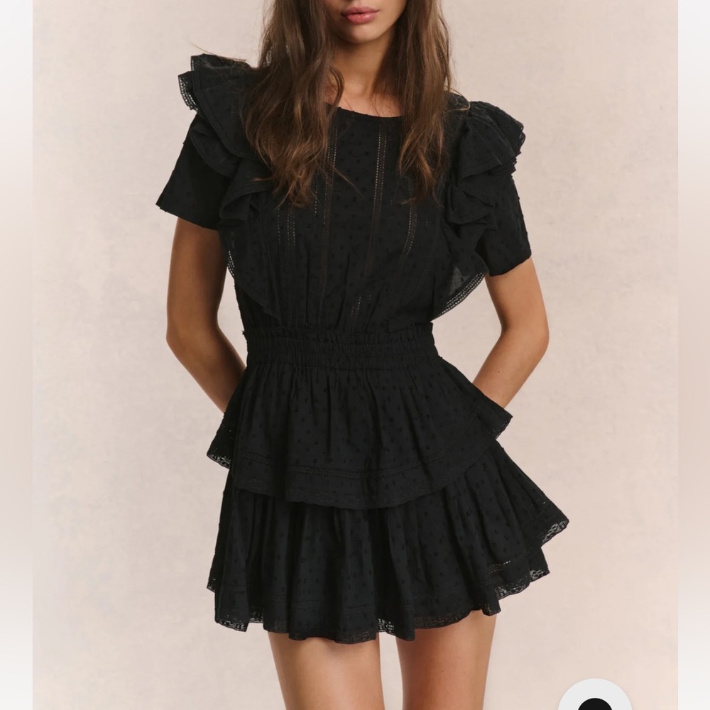LoveShackFancy Natasha Black Lace Ruffle Dress